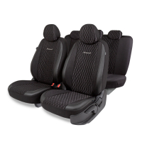 Авточехлы "AUTOPROFI Premium Black Ice" ICE-1107 BK/BK "Ледяной шёлк", лён, экокожа 11пр, чёрный