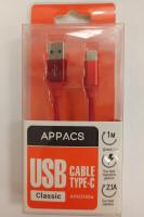 Кабель APPACS AP03156a TYPE-C 5V/2.4A 1m