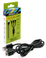 Кабель ERGOLUX ELX-CDC05-C02 3в1- Micro USB-Lightning-Type C, 3А, 1,2м зарядка коробка черный