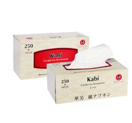 Салфетки бумажные "Maneki Kabi" 2 слоя, белые FT372H (250шт/коробка)
