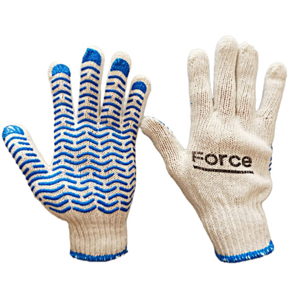 Перчатки полиэстер/хлопок белые с ПВХ "Волна" Force