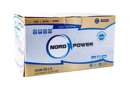Аккумулятор NORD POWER AGM 95 L5 95A/h (пусковой ток 830А) Start-Stop/Гибрид