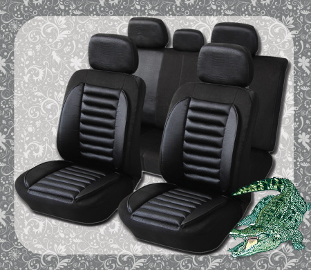 Чехлы на сиденья "Akuba Крокодил FAS-11" FAS11/BK черные, универсальные