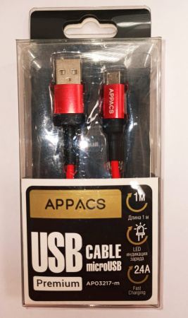 Кабель APPACS AP03217m microUSB/5V2.4A 1m Premium