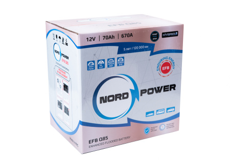Аккумулятор NORD POWER EFB Q85 (D23L) 70A/h (пусковой ток 670А) Start-Stop/Гибрид