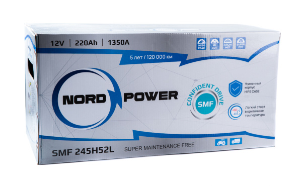 Аккумулятор NORD POWER SMF 245H52L 220A/h (пусковой ток 1350А)