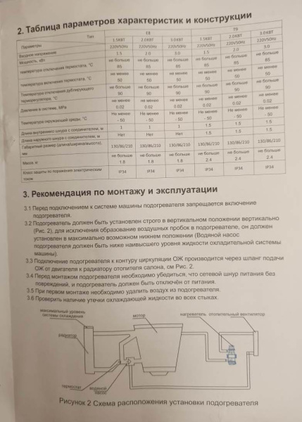 Предпусковой подогреватель двигателя E8-2000W КНР
