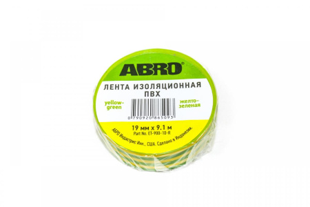 Изолента ABRO желто-зеленая  19мм*9,1м ET-900-10-R