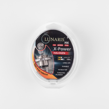 Лампа галогенная H4 12V 60/55W P43t X-Power (компл. 2шт) LUNARIS