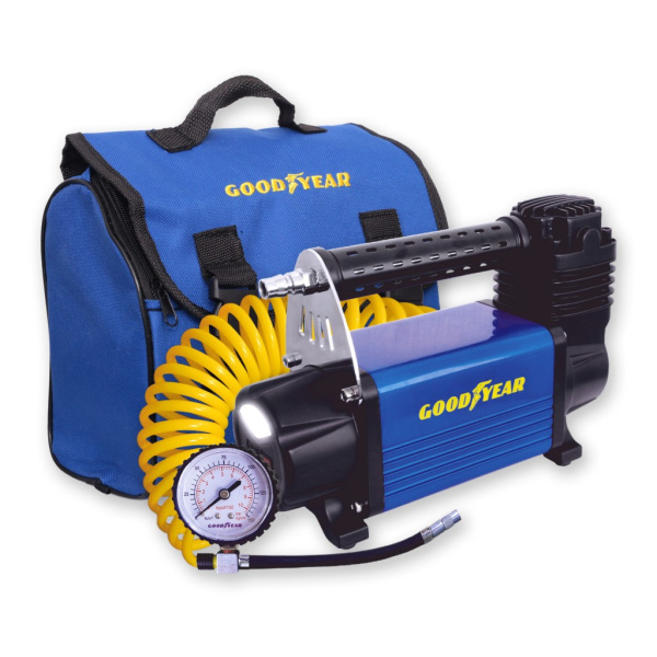 Компрессор автомобильный Goodyear GY-50L 50 л/мин, с фонарем, питание от АКБ, съемный витой шланг, сумка для хранения GY000113