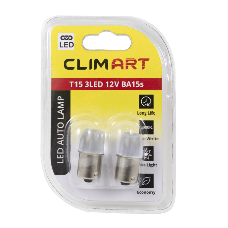 Лампа автомобильная светодиодная CLIM ART T15 3LED 12V BA15s  (компл. 2шт)