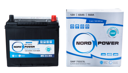 Аккумулятор NORD POWER SMF 75D23L 65A/h (пусковой ток 560А)