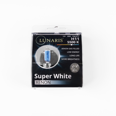 Лампа галогенная H11 12V 55W PGJ19-2 Super White 5500K (компл. 2шт) LUNARIS
