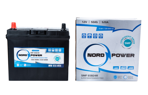 Аккумулятор NORD POWER SMF 65B24R 50A/h (пусковой ток 520А)