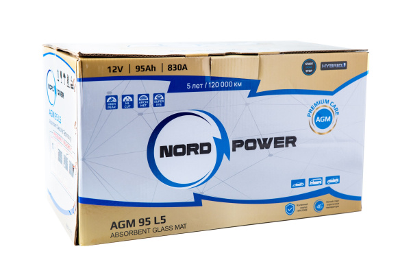 Аккумулятор NORD POWER AGM 95 L5 95A/h (пусковой ток 830А) Start-Stop/Гибрид