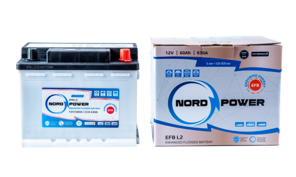 Аккумулятор NORD POWER EFB L2 60A/h (пусковой ток 630А) Start-Stop/Гибрид