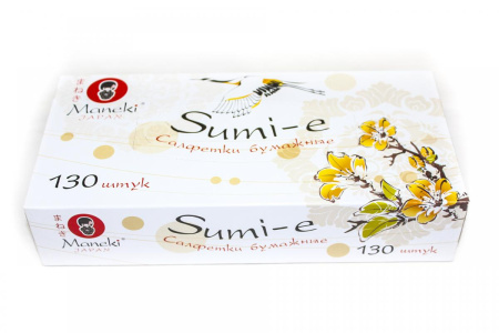 Салфетки бумажные "Maneki Sumi-e" 2 слоя, белые FT142 (130шт/коробка)