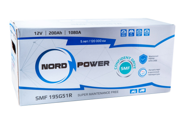 Аккумулятор NORD POWER SMF 195G51R 200A/h (пусковой ток 1080А)