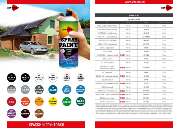 Краска-спрей бриллиантово-голубая AIM-ONE 450мл (аэрозоль) SP-BSB133