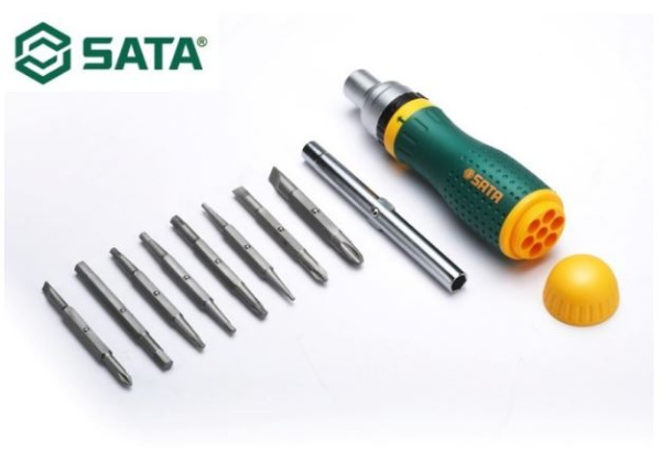 Набор отвёрток SATA 09350  с храповой рукояткой, 19 предметов