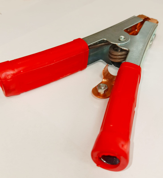 Зажим-крокодил на клеммы большой усиленный, черный/красный, 1шт, КНР