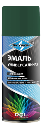 Эмаль акриловая универсальная SKYRON SR-16005 (RAL 6005) ЗЕЛЕНЫЙ МОХ, 520мл.