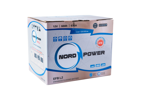 Аккумулятор NORD POWER EFB L2 60A/h (пусковой ток 630А) Start-Stop/Гибрид