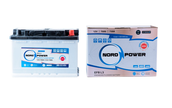 Аккумулятор NORD POWER EFB L3 70A/h (пусковой ток 730А) Start-Stop/Гибрид