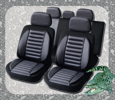 Чехлы на сиденья "Akuba Крокодил FAS-11" FAS11/BK-GR черно-серые, комплект