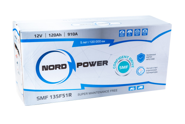 Аккумулятор NORD POWER SMF 135F51R 120A/h (пусковой ток 910А)