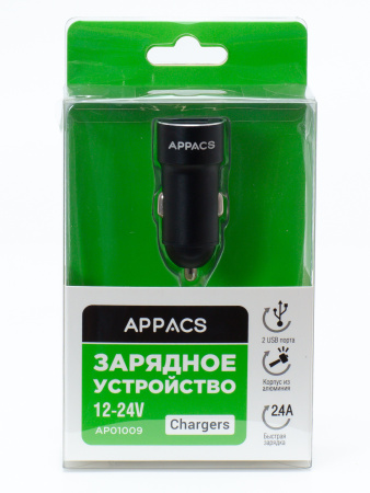 Автомобильное зарядное устройство AP01009/2USB 2.4A APPACS