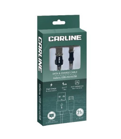 Кабель CAB02121 CARLINE USB-Lightning, тканевая оплетка 1м, 2.1 A