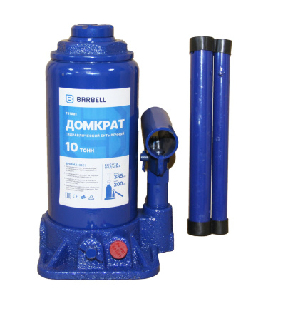 Домкрат  гидравлический бутылочный с предохр. клапаном  10Т (подъем 200/385мм) TS1001 BARBELL