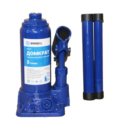 Домкрат  гидравлический бутылочный с предохр. клапаном  3Т (подъем 158/308мм) TS0301 BARBELL